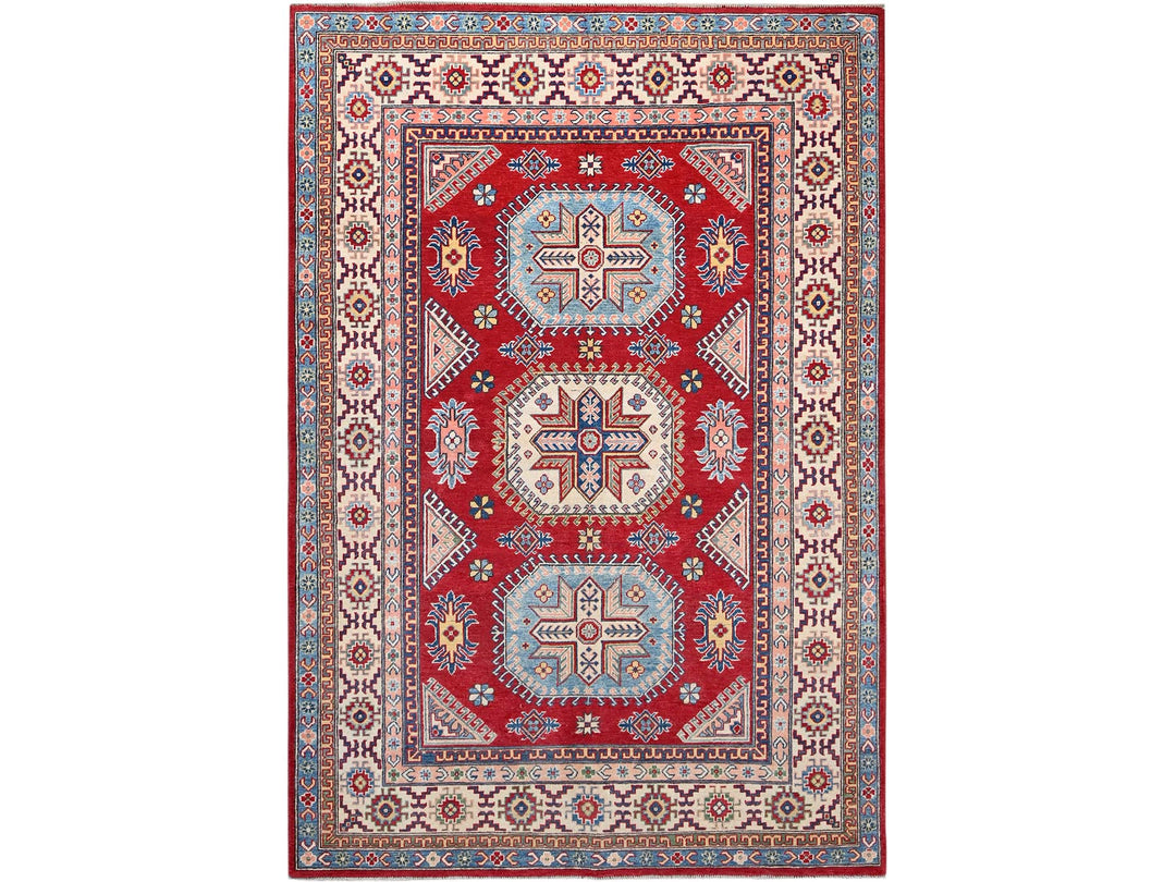 6'0" x 8'9" New Hand Knotted Red Wool Rectangle Oriental Rug - MOA10286788