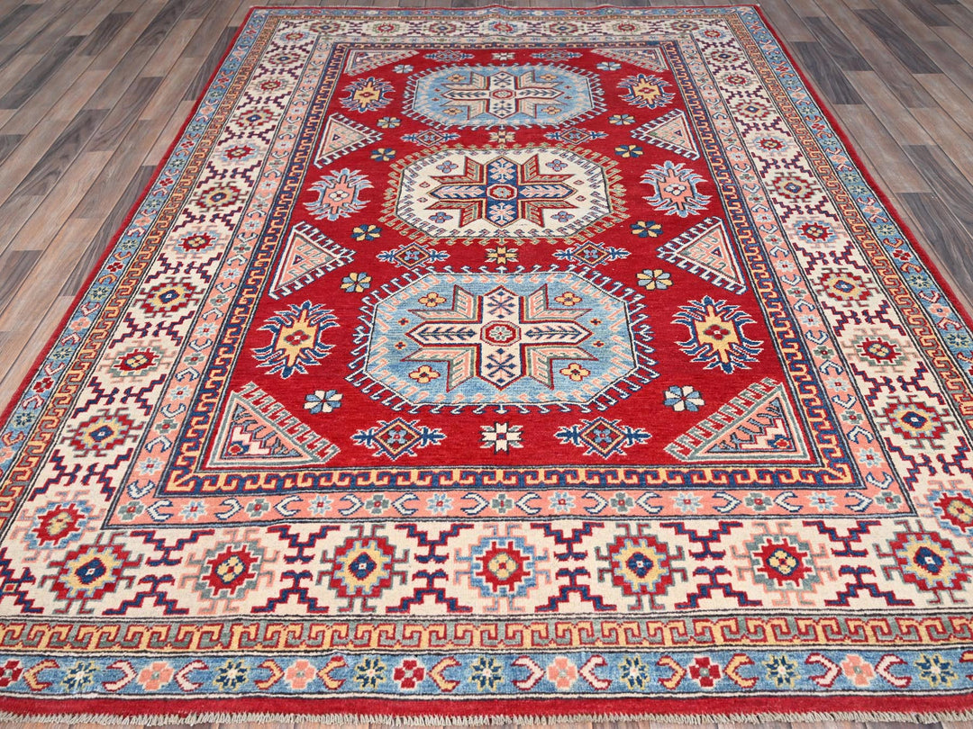 6'0" x 8'9" New Hand Knotted Red Wool Rectangle Oriental Rug - MOA10286788