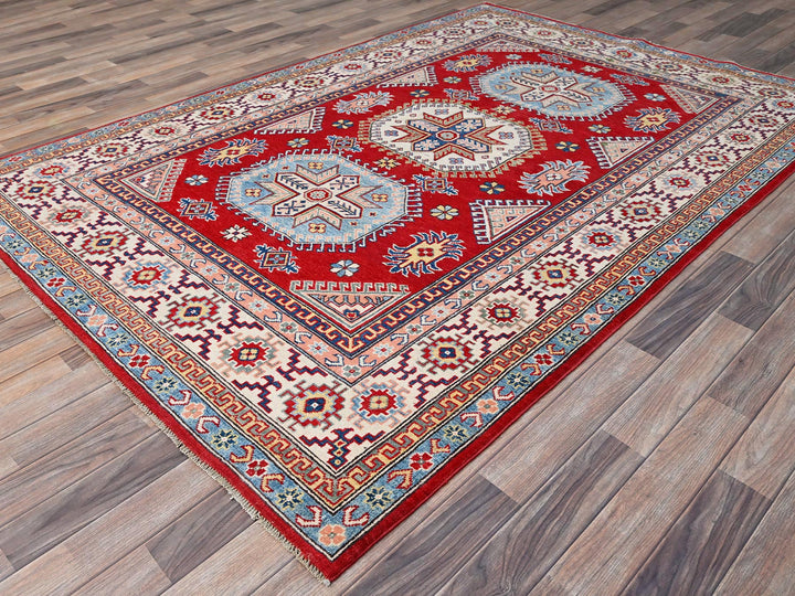 6'0" x 8'9" New Hand Knotted Red Wool Rectangle Oriental Rug - MOA10286788