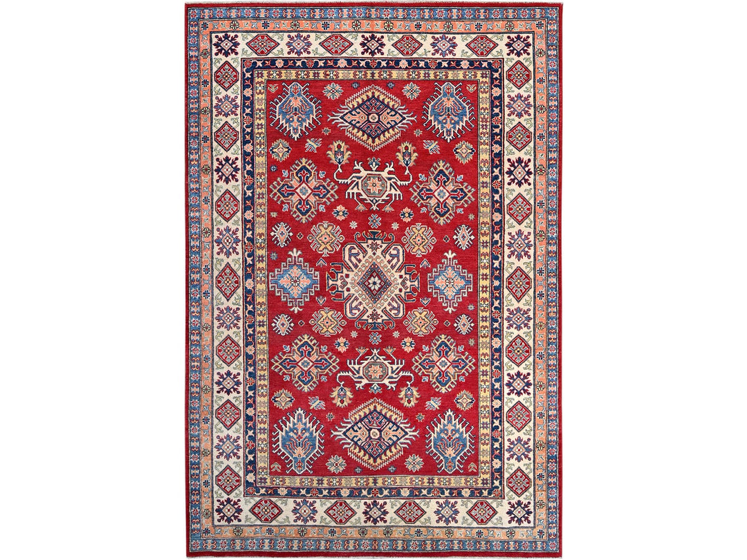 6'1" x 9'1" New Hand Knotted Red Wool Rectangle Oriental Rug - MOA10286789