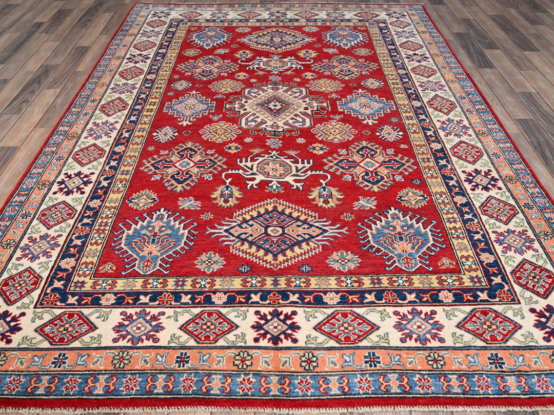 6'1" x 9'1" New Hand Knotted Red Wool Rectangle Oriental Rug - MOA10286789