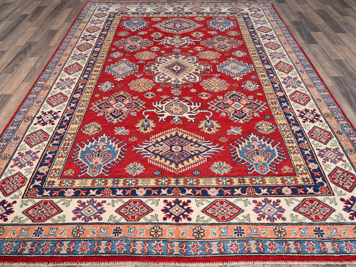 6'1" x 9'1" New Hand Knotted Red Wool Rectangle Oriental Rug - MOA10286789