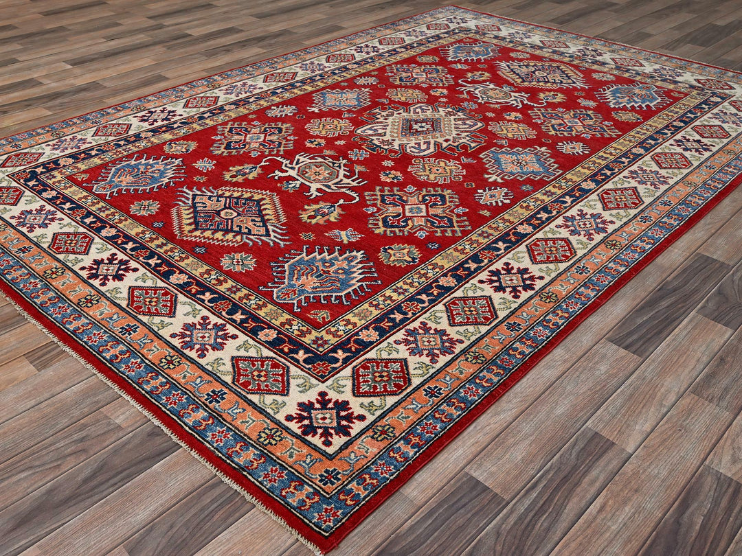 6'1" x 9'1" New Hand Knotted Red Wool Rectangle Oriental Rug - MOA10286789