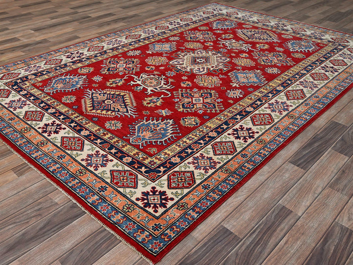 6'1" x 9'1" New Hand Knotted Red Wool Rectangle Oriental Rug - MOA10286789