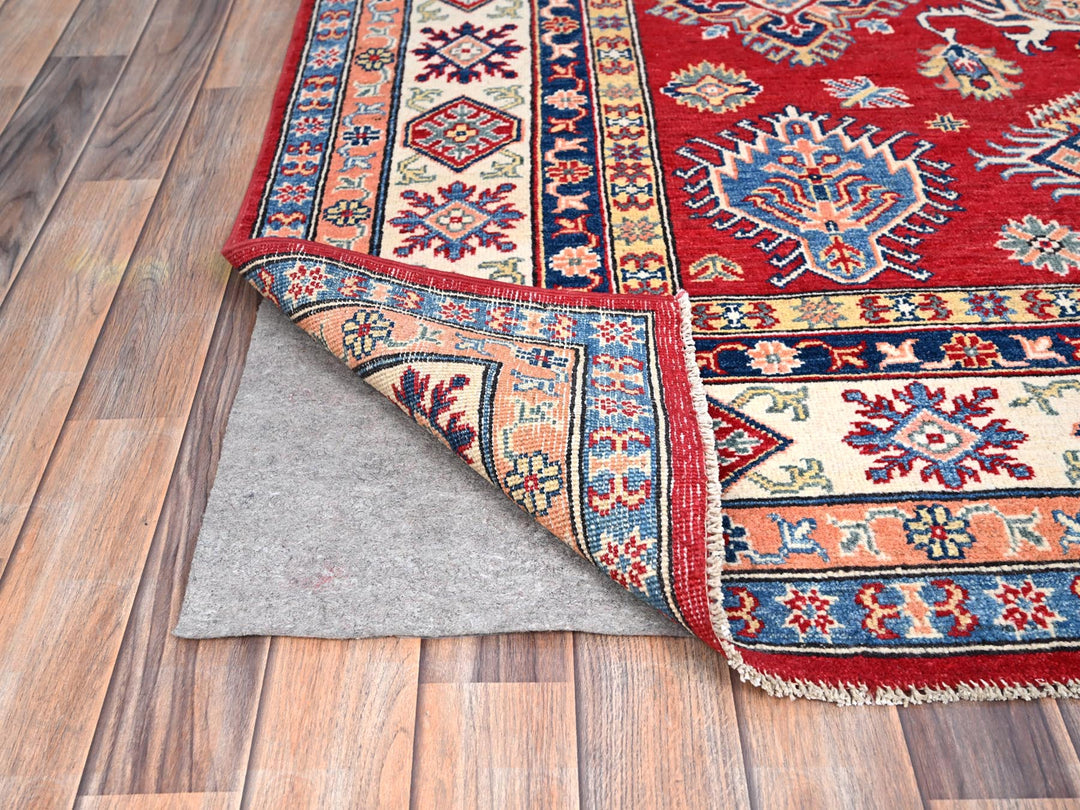 6'1" x 9'1" New Hand Knotted Red Wool Rectangle Oriental Rug - MOA10286789