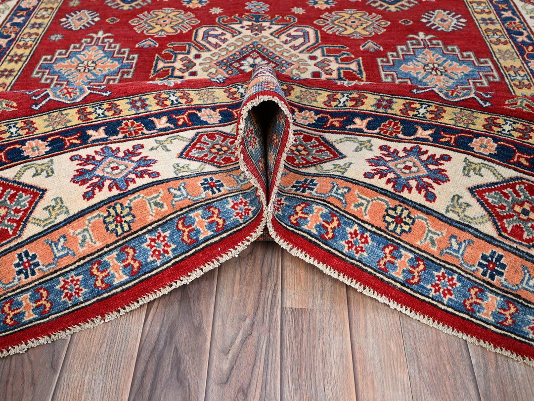 6'1" x 9'1" New Hand Knotted Red Wool Rectangle Oriental Rug - MOA10286789