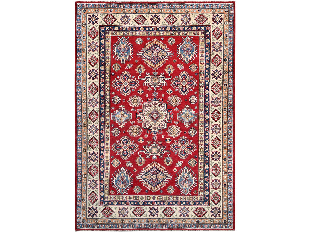 6'2" x 8'9" New Hand Knotted Red Wool Rectangle Oriental Rug - MOA10286790