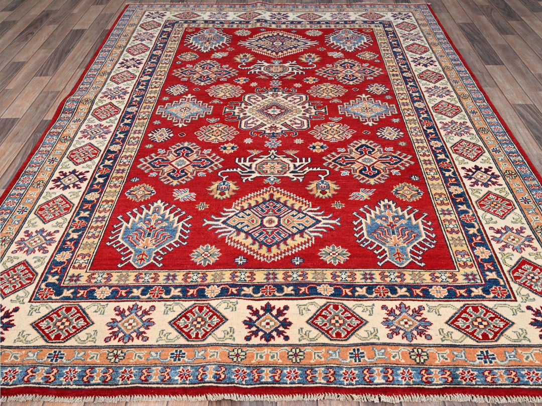 6'2" x 8'9" New Hand Knotted Red Wool Rectangle Oriental Rug - MOA10286790