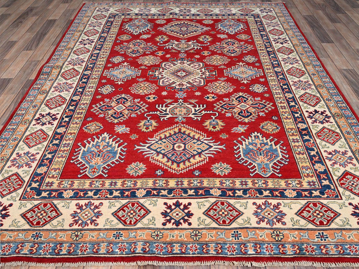 6'2" x 8'9" New Hand Knotted Red Wool Rectangle Oriental Rug - MOA10286790