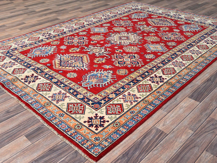 6'2" x 8'9" New Hand Knotted Red Wool Rectangle Oriental Rug - MOA10286790