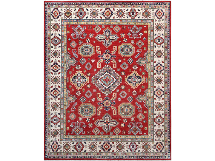 8'1" x 10'0" New Hand Knotted Red Wool Rectangle Oriental Rug - MOA10286794