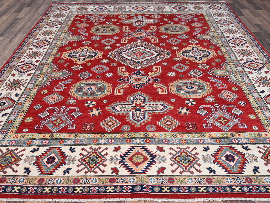 8'1" x 10'0" New Hand Knotted Red Wool Rectangle Oriental Rug - MOA10286794