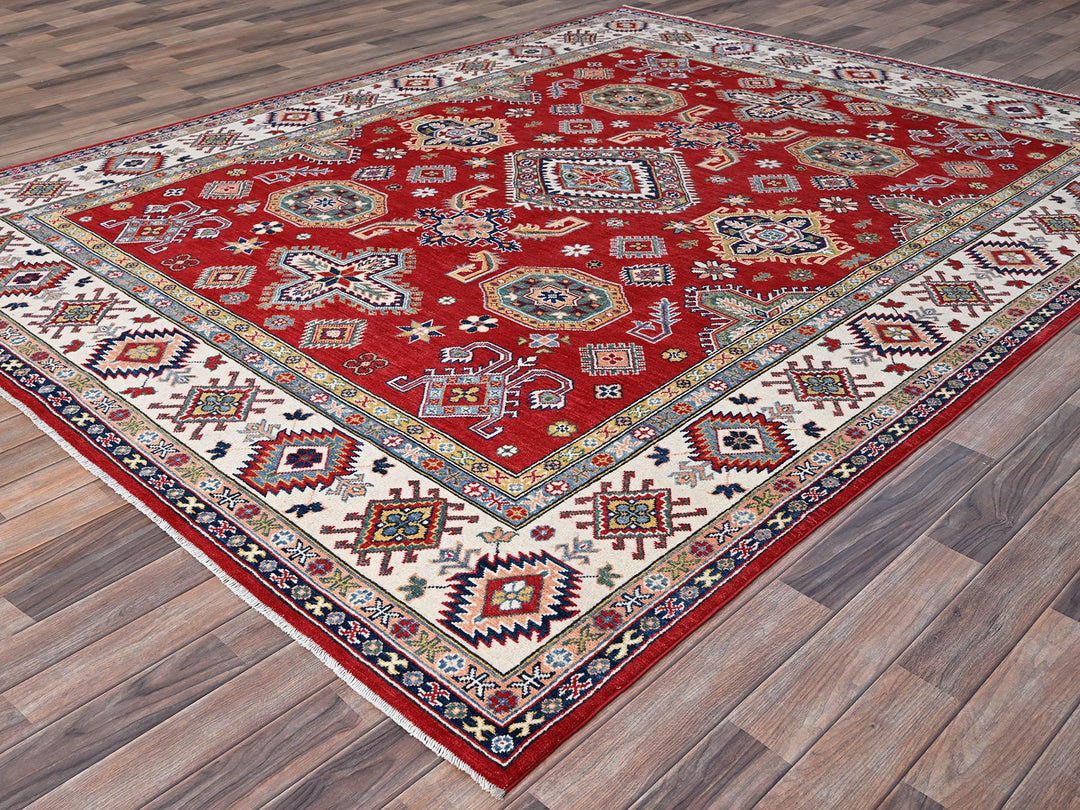 8'1" x 10'0" New Hand Knotted Red Wool Rectangle Oriental Rug - MOA10286794