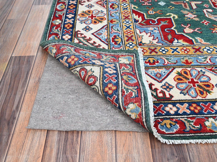 6'1" x 9'2" New Hand Knotted Green Wool Rectangle Oriental Rug - MOA10286804