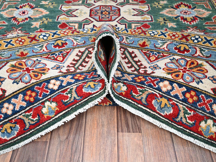 6'1" x 9'2" New Hand Knotted Green Wool Rectangle Oriental Rug - MOA10286804