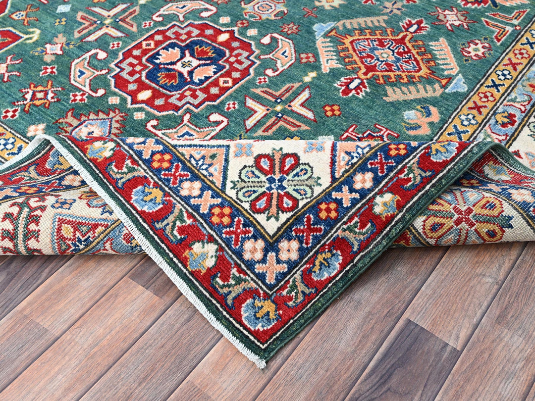 6'1" x 9'2" New Hand Knotted Green Wool Rectangle Oriental Rug - MOA10286804