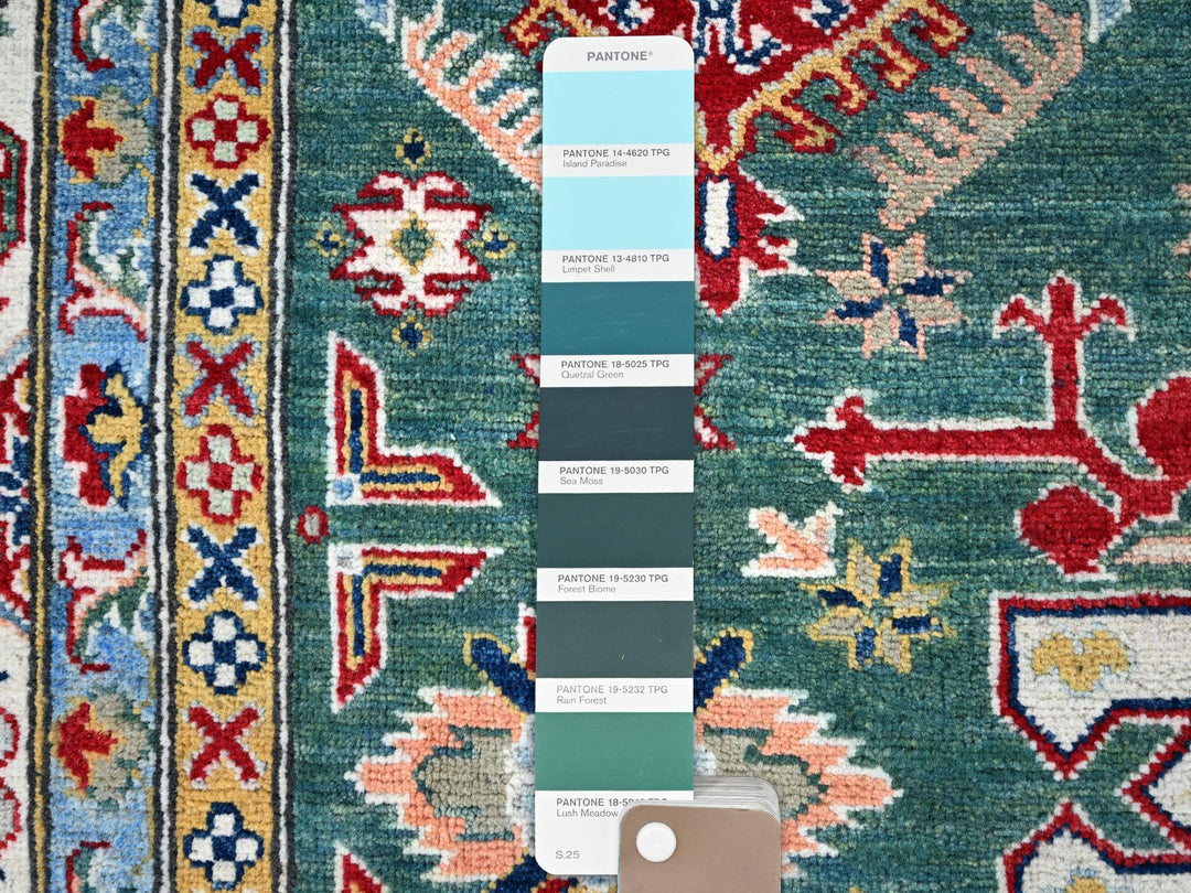 6'1" x 9'2" New Hand Knotted Green Wool Rectangle Oriental Rug - MOA10286804