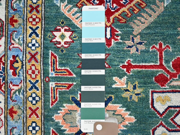 6'1" x 9'2" New Hand Knotted Green Wool Rectangle Oriental Rug - MOA10286804