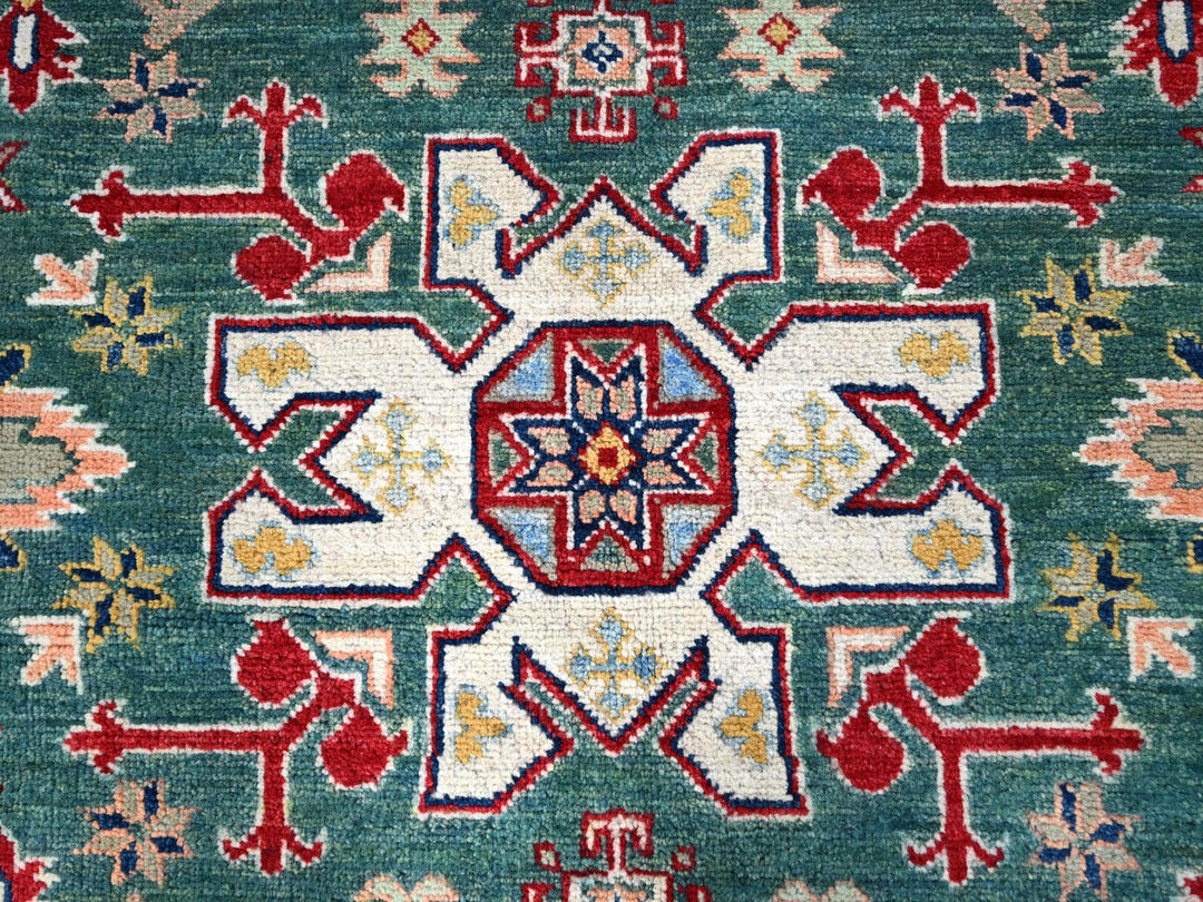 6'1" x 9'2" New Hand Knotted Green Wool Rectangle Oriental Rug - MOA10286804