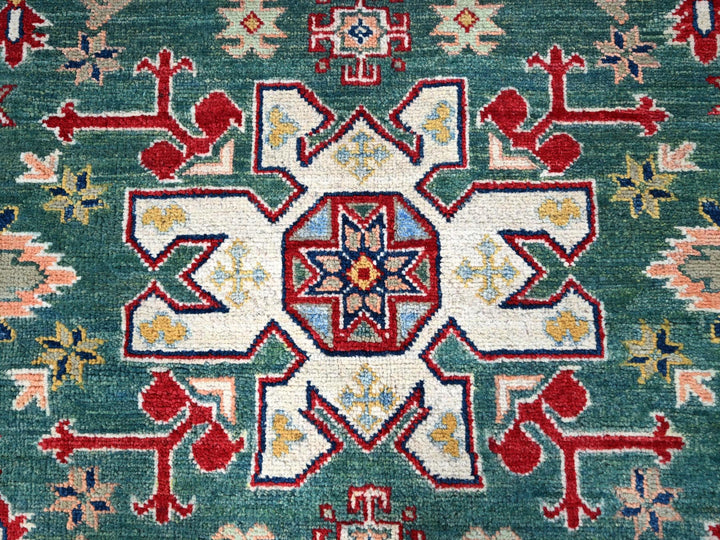 6'1" x 9'2" New Hand Knotted Green Wool Rectangle Oriental Rug - MOA10286804