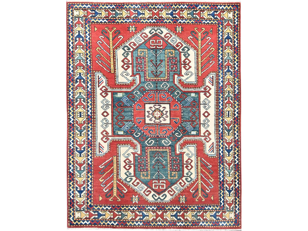 5'0" x 6'6" New Hand Knotted Red Wool Rectangle Oriental Rug - MOA10286809