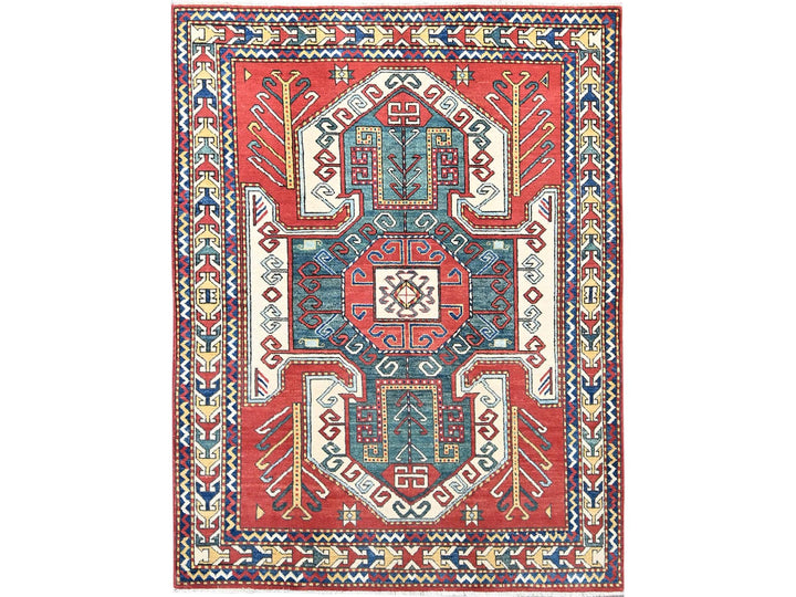 5'0" x 6'6" New Hand Knotted Red Wool Rectangle Oriental Rug - MOA10286809