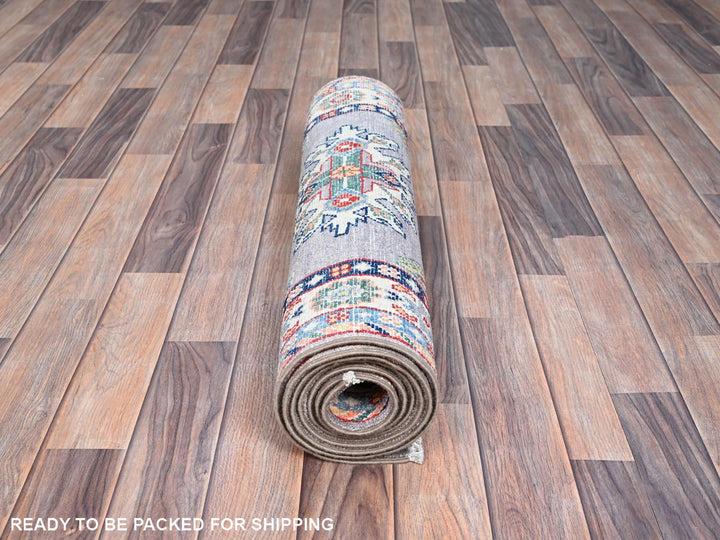 2'9" x 7'10" New Hand Knotted Grey Wool Runner Oriental Rug - MOA10286839