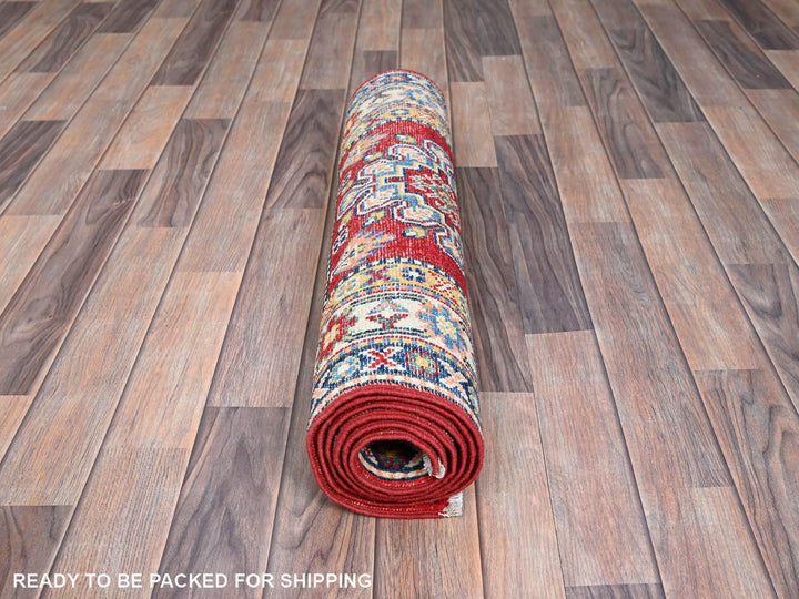 2'9" x 6'10" New Hand Knotted Red Wool Runner Oriental Rug - MOA10286841