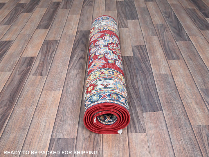 2'9" x 6'6" New Hand Knotted Red Wool Runner Oriental Rug - MOA10286843