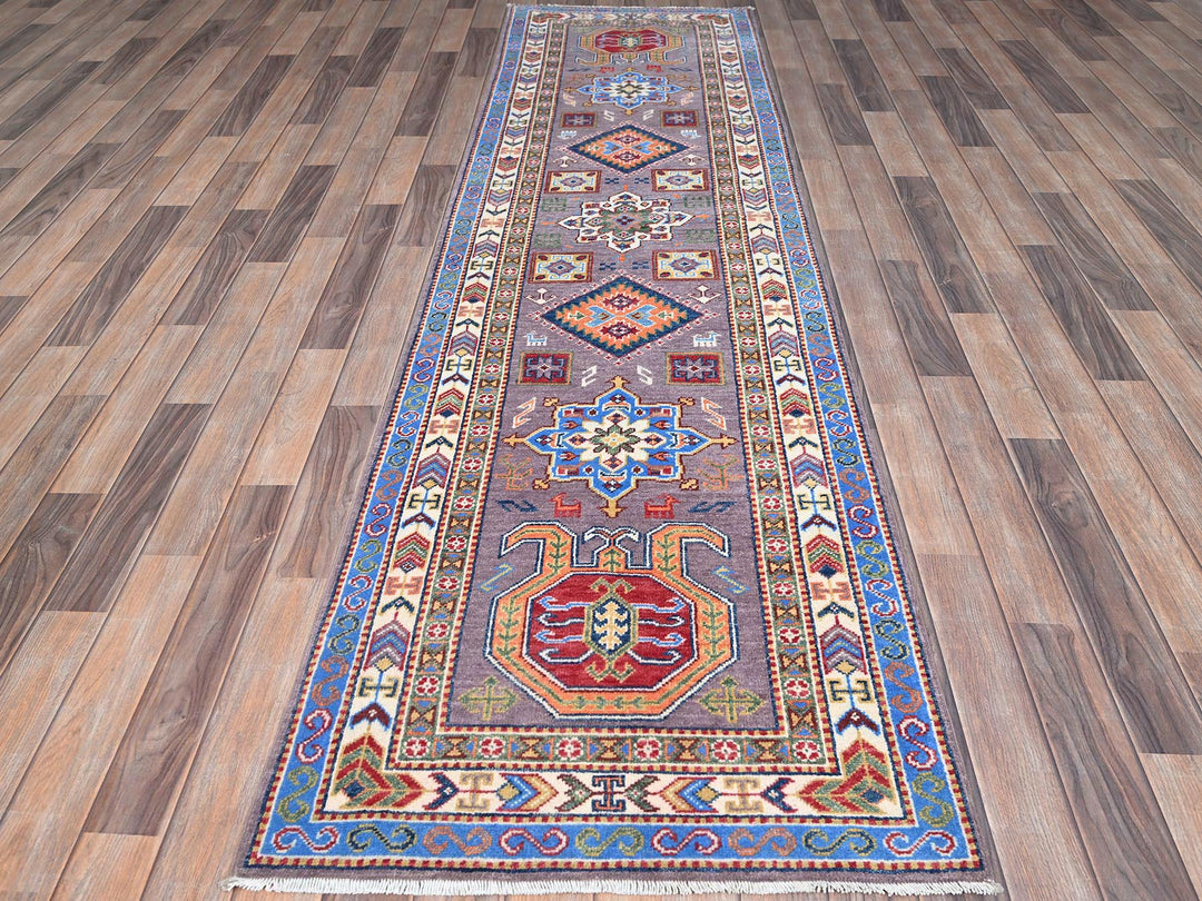 2'8" x 9'11" New Hand Knotted Grey Wool Runner Oriental Rug - MOA10286851