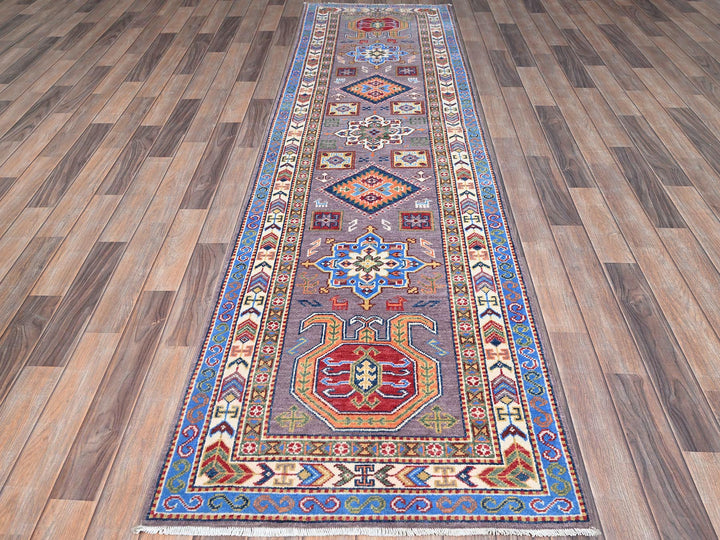 2'8" x 9'11" New Hand Knotted Grey Wool Runner Oriental Rug - MOA10286851