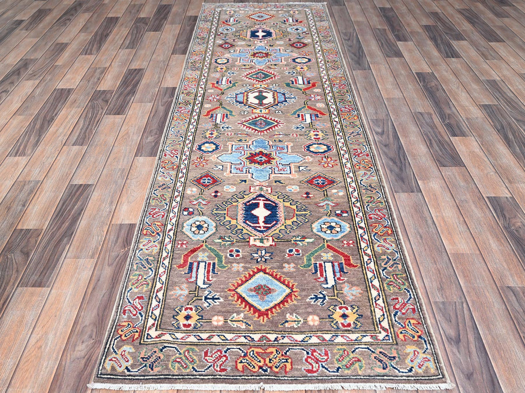 2'8" x 8'11" New Hand Knotted Grey Wool Runner Oriental Rug - MOA10286853