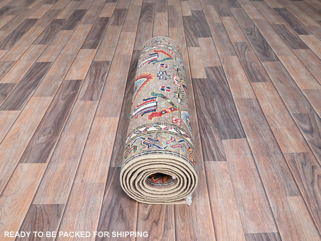 2'8" x 8'11" New Hand Knotted Grey Wool Runner Oriental Rug - MOA10286853