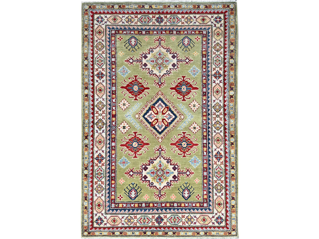 4'1" x 6'2" New Hand Knotted Green Wool Rectangle Oriental Rug - MOA10286878