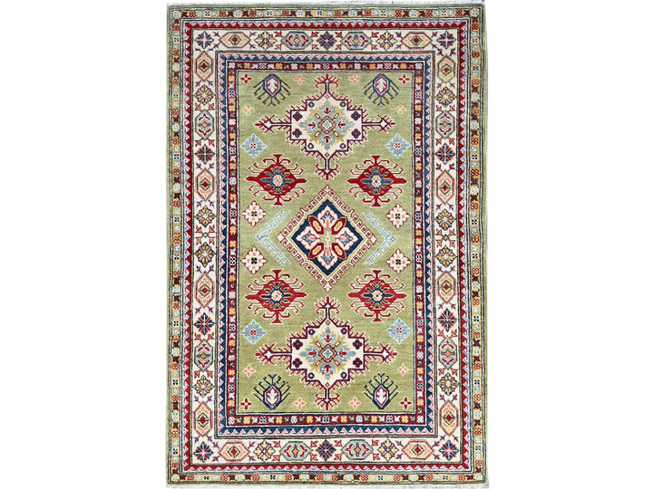 4'1" x 6'2" New Hand Knotted Green Wool Rectangle Oriental Rug - MOA10286878