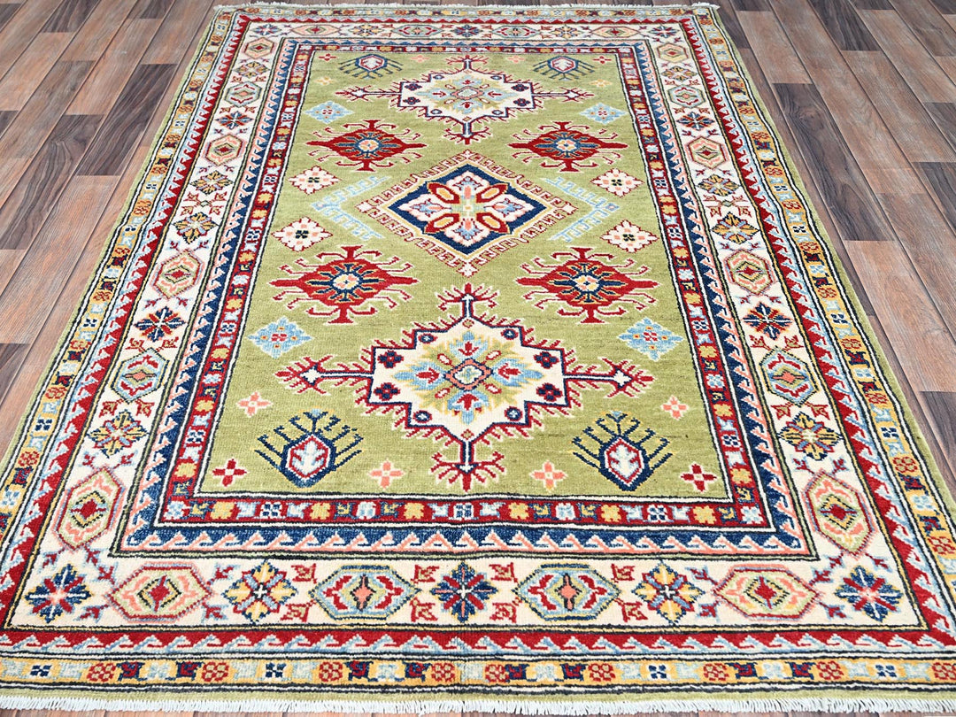 4'1" x 6'2" New Hand Knotted Green Wool Rectangle Oriental Rug - MOA10286878