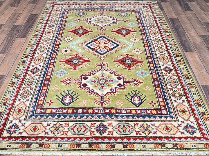 4'1" x 6'2" New Hand Knotted Green Wool Rectangle Oriental Rug - MOA10286878