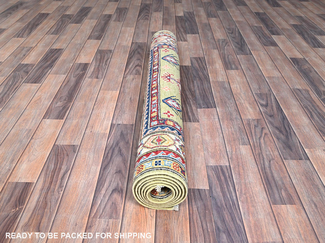 4'1" x 6'2" New Hand Knotted Green Wool Rectangle Oriental Rug - MOA10286878