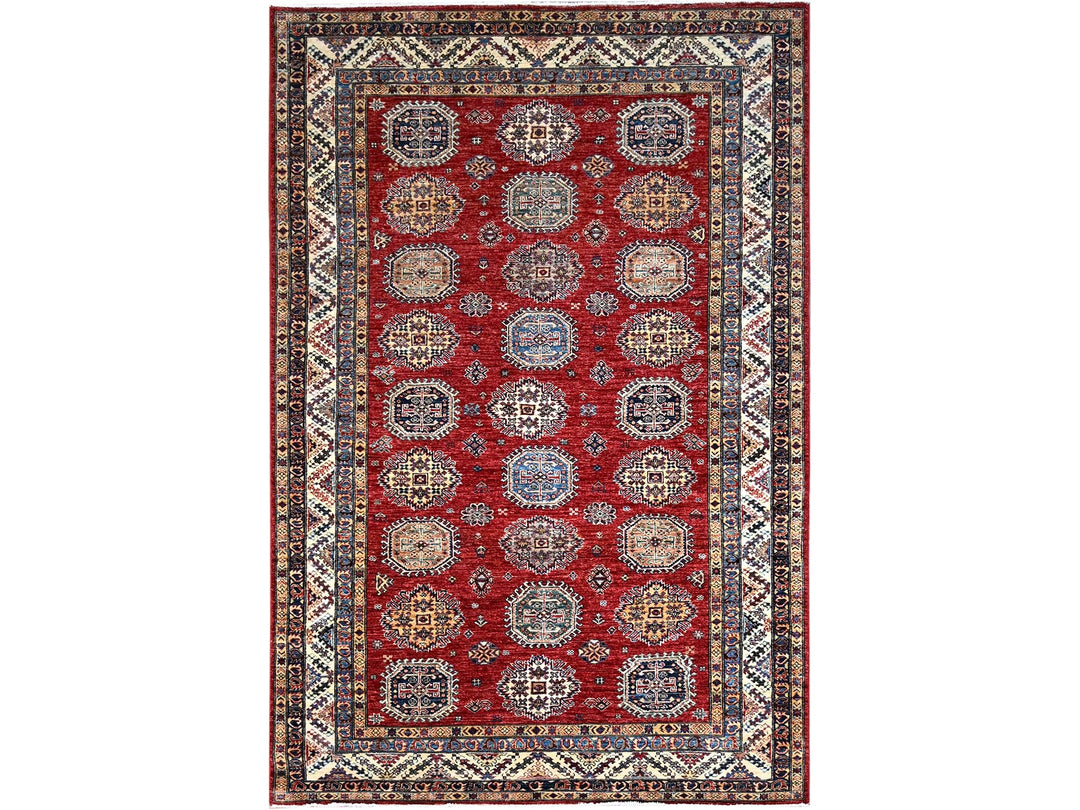 6'1" x 8'10" New Hand Knotted Red Wool Rectangle Oriental Rug - MOA10286888