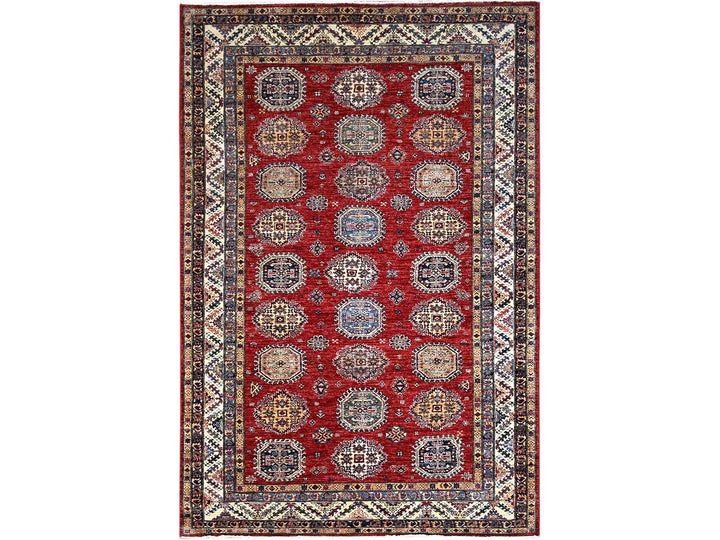 6'1" x 8'10" New Hand Knotted Red Wool Rectangle Oriental Rug - MOA10286888