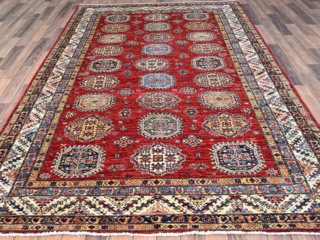 6'1" x 8'10" New Hand Knotted Red Wool Rectangle Oriental Rug - MOA10286888