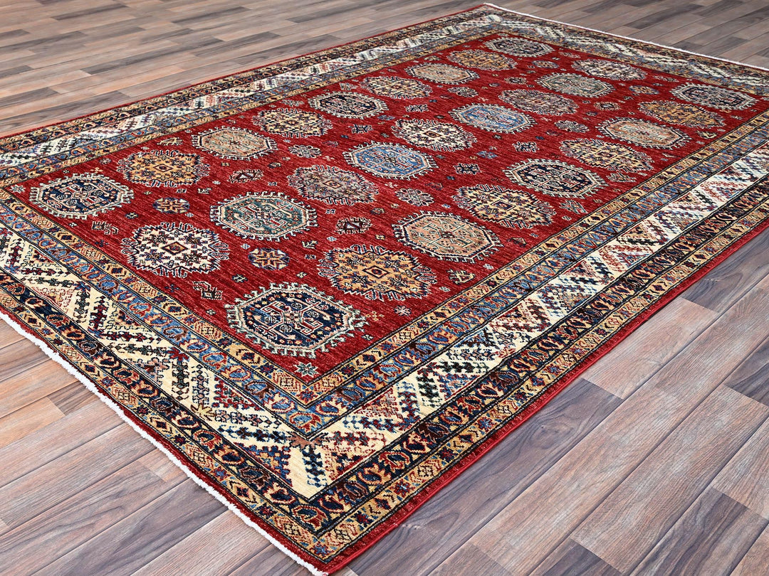 6'1" x 8'10" New Hand Knotted Red Wool Rectangle Oriental Rug - MOA10286888