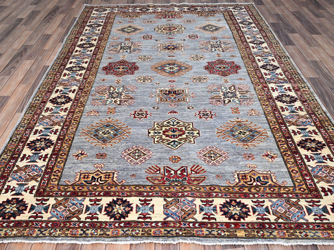 6'0" x 9'1" New Hand Knotted Grey Wool Rectangle Oriental Rug - MOA10286889