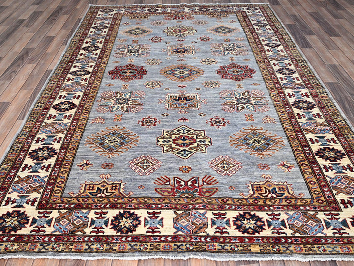 6'0" x 9'1" New Hand Knotted Grey Wool Rectangle Oriental Rug - MOA10286889