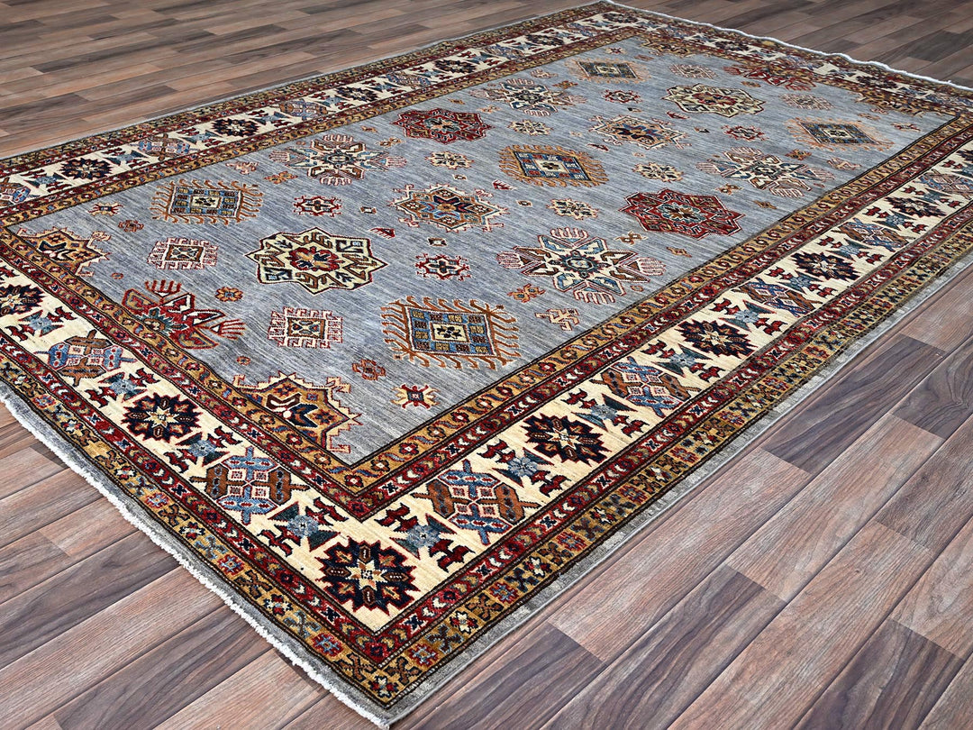 6'0" x 9'1" New Hand Knotted Grey Wool Rectangle Oriental Rug - MOA10286889