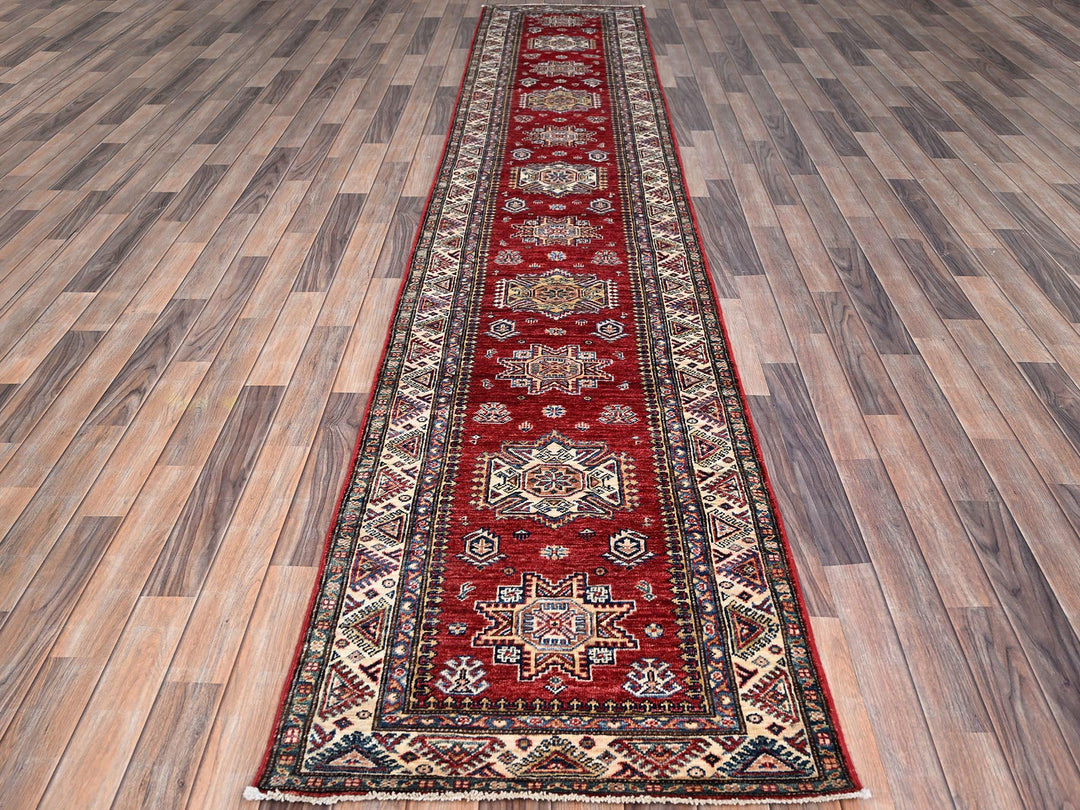 2'7" x 13'2" New Hand Knotted Red Wool Runner Oriental Rug - MOA10286910