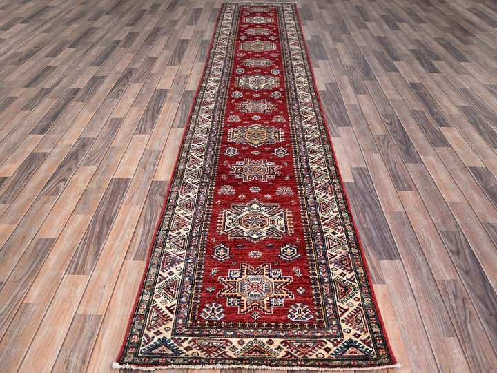 2'7" x 13'2" New Hand Knotted Red Wool Runner Oriental Rug - MOA10286910