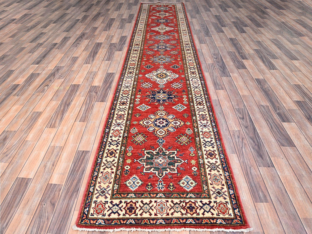 2'8" x 13'4" New Hand Knotted Red Wool Runner Oriental Rug - MOA10286914