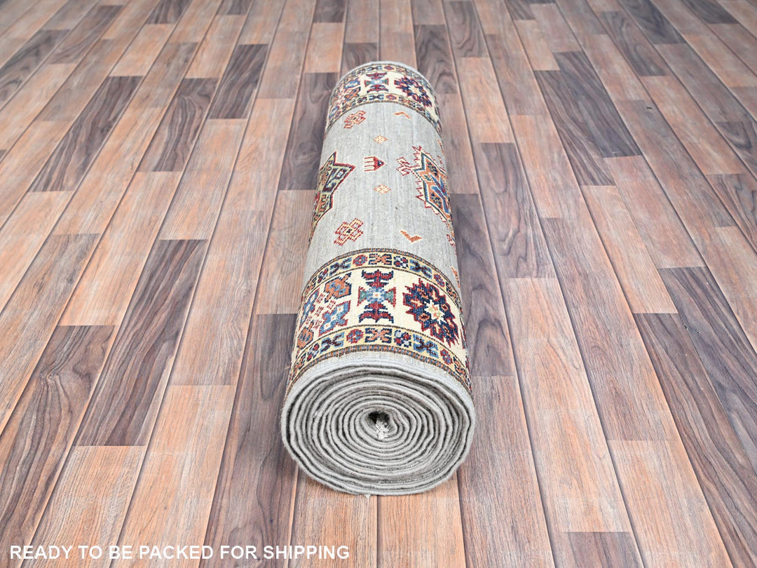 2'9" x 18'2" New Hand Knotted Grey Wool Runner Oriental Rug - MOA10286916