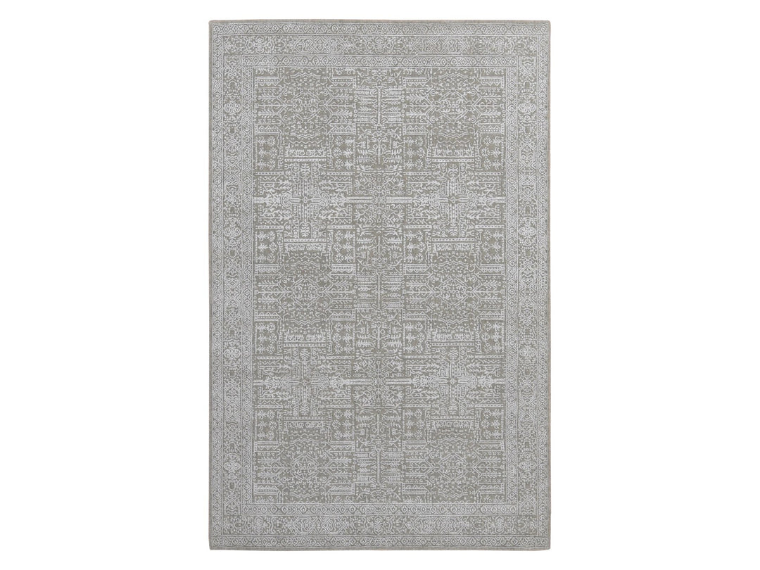 5'9" x 9'0" New Hand Loomed Grey Wool and Plant based Silk Rectangle Oriental Rug - MOA10287003